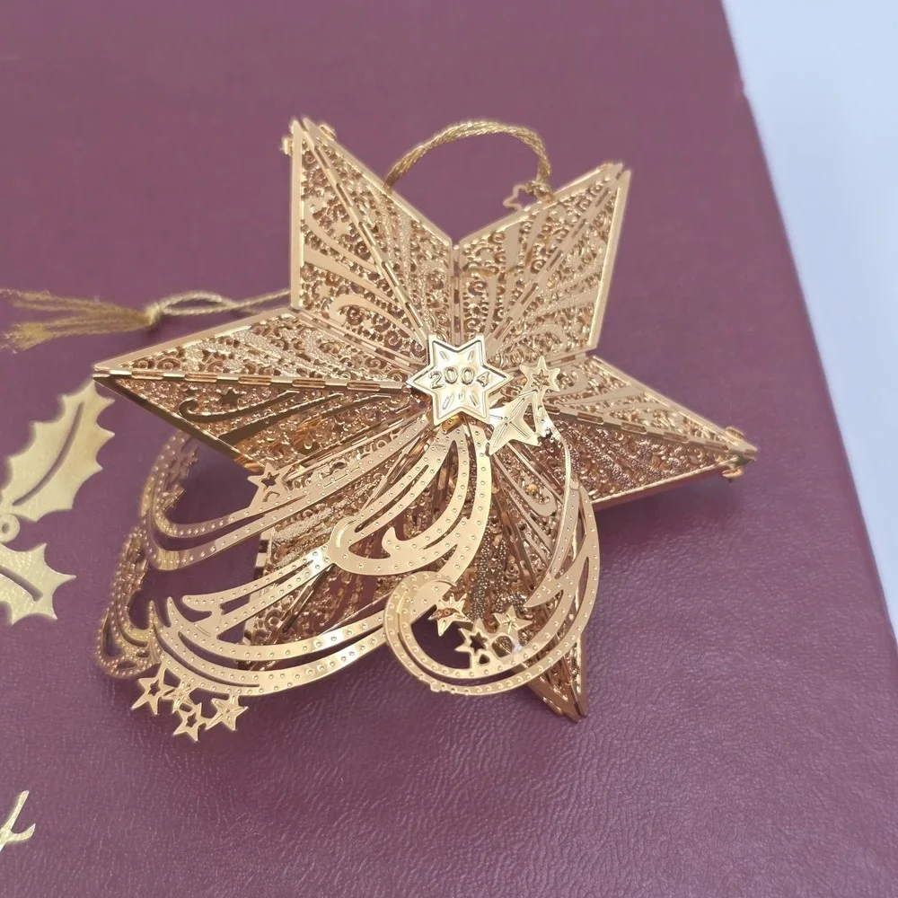 2004 Danbury Mint 23KT Gold Plated Christmas Ornament Collection Set12 Box 3D